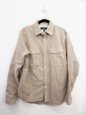 Rag & Bone Mens Beige Utility Cotton Blend Long Sleeve Button Down Size Large
